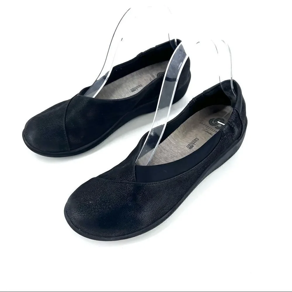 Clarks Sillian Holly‎ black flats slip on shoes Cloudsteppers size 7.5